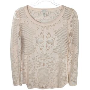 Cache Vintage Y2K Top Burnout Sheer Floral Net Design Cream Size Small